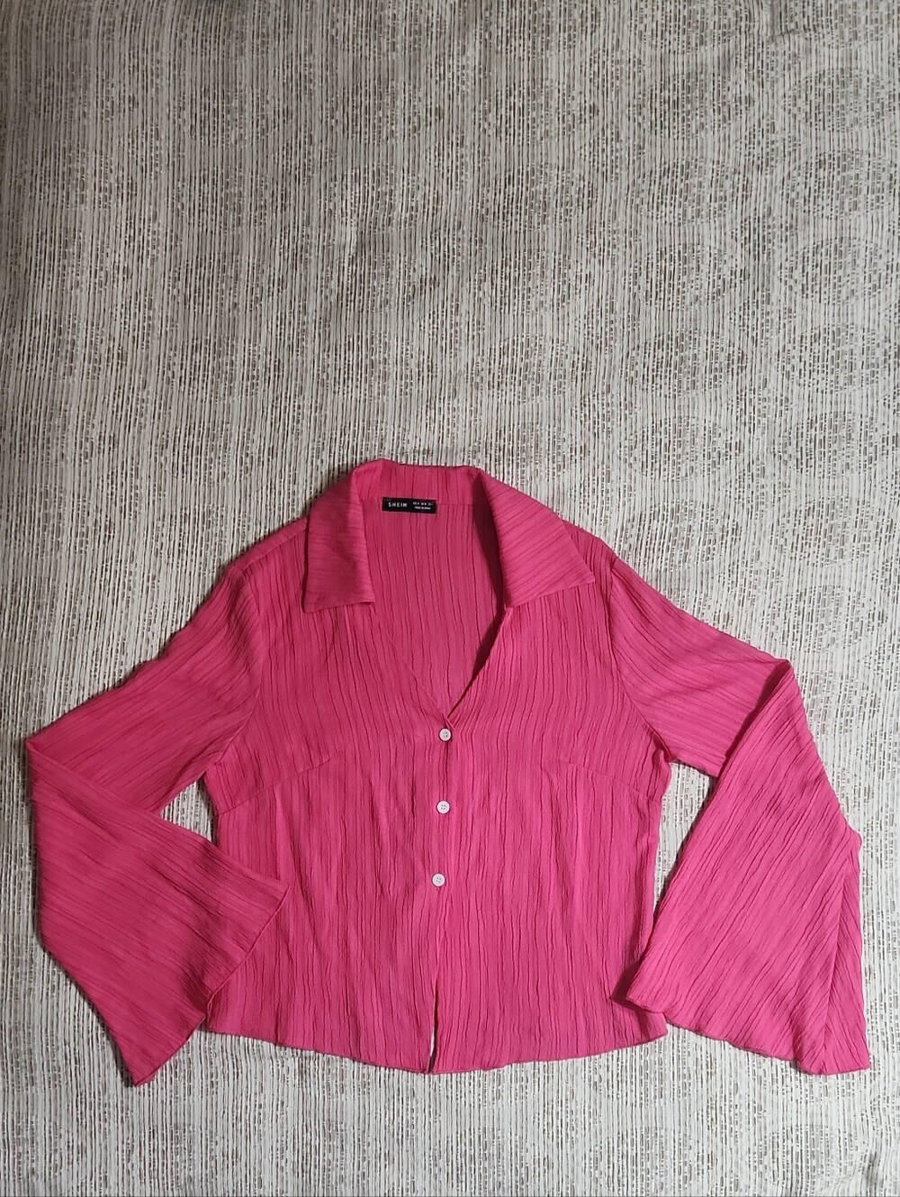 SHEIN Hot Pink Pleated Button-Front Blouse
